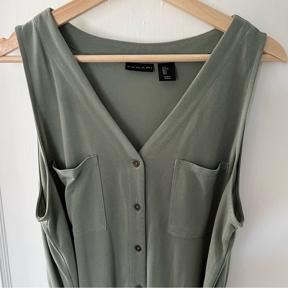 Tahari Modal Button Up Dress in Sage Green Size-L - Picture 5 of 8